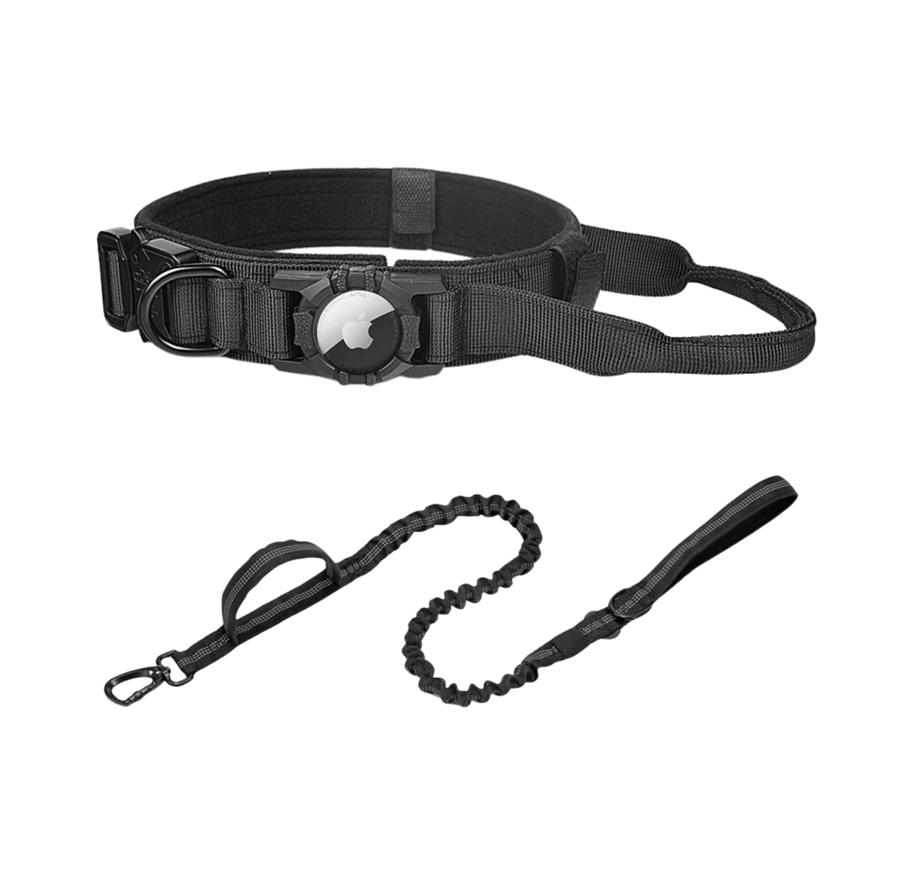 Tactical Tracking Tag Compatible Dog Collar & Leash Combo | Tracking Compatible Collar and Tactical Leash Set