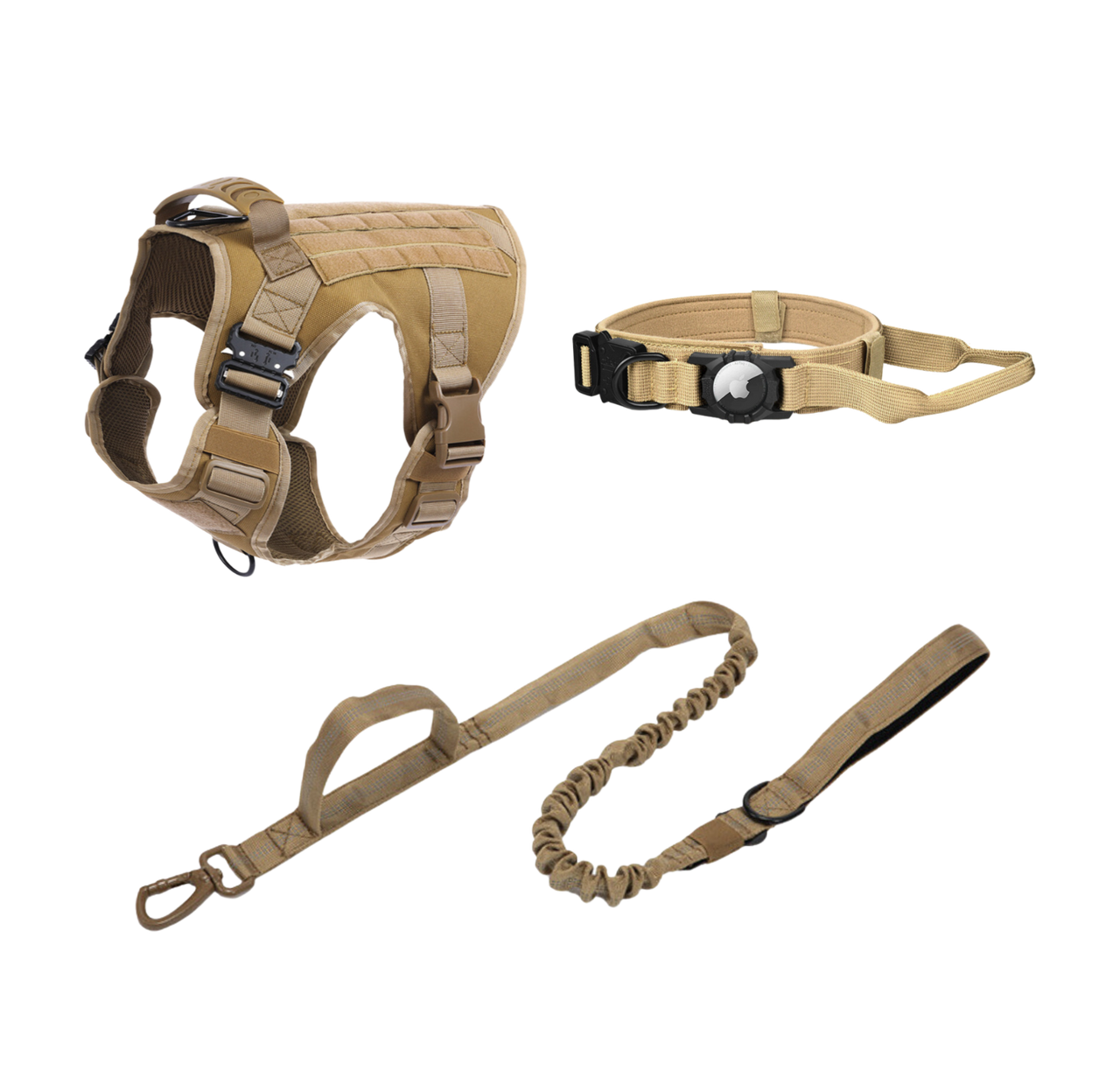 Tactical Harness, Tracking Tag Compatible Collar & Dog Leash Combo | Durable Construction Army Style Gear Set
