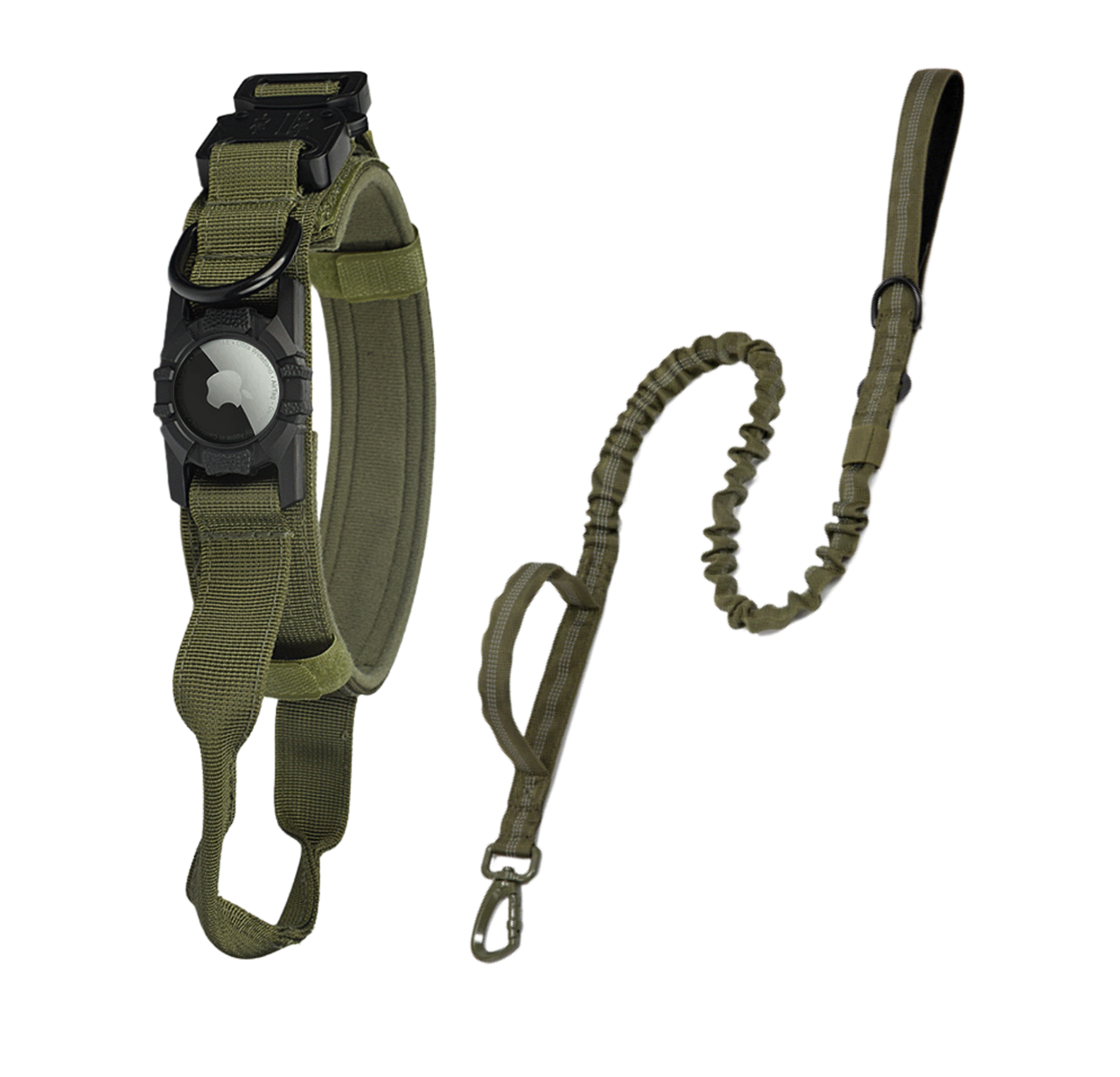 Tactical Tracking Tag Compatible Dog Collar & Leash Combo | Tracking Compatible Collar and Tactical Leash Set