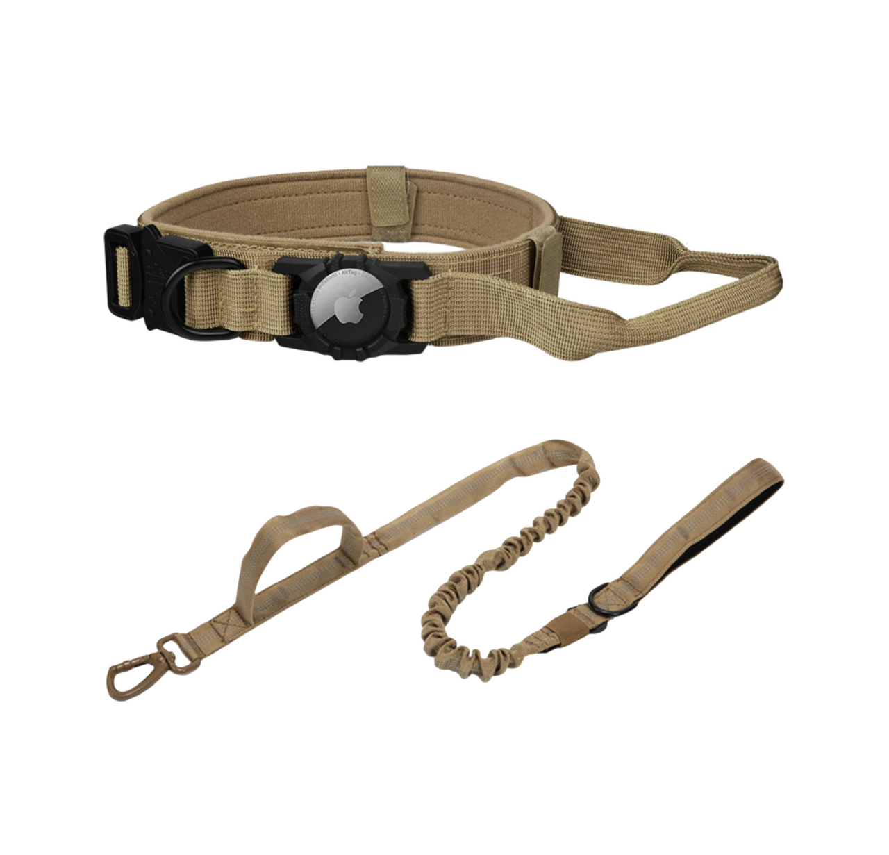 Tactical Tracking Tag Compatible Dog Collar & Leash Combo | Tracking Compatible Collar and Tactical Leash Set