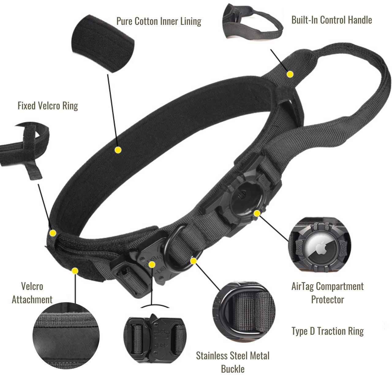 Tactical Harness, Tracking Tag Compatible Collar & Dog Leash Combo | Durable Construction Army Style Gear Set