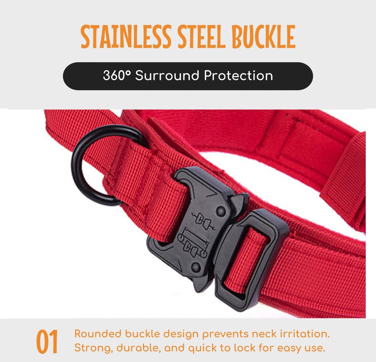 Tactical Dog Collar With Handle | Heavy-Duty K-9 Collar For Medium to Large Breeds